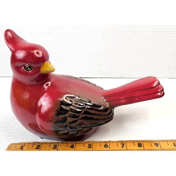 Vintage Red Ceramic Large Cardinal Bird Figurine Decorative Sculpture - Picture 2 of 8